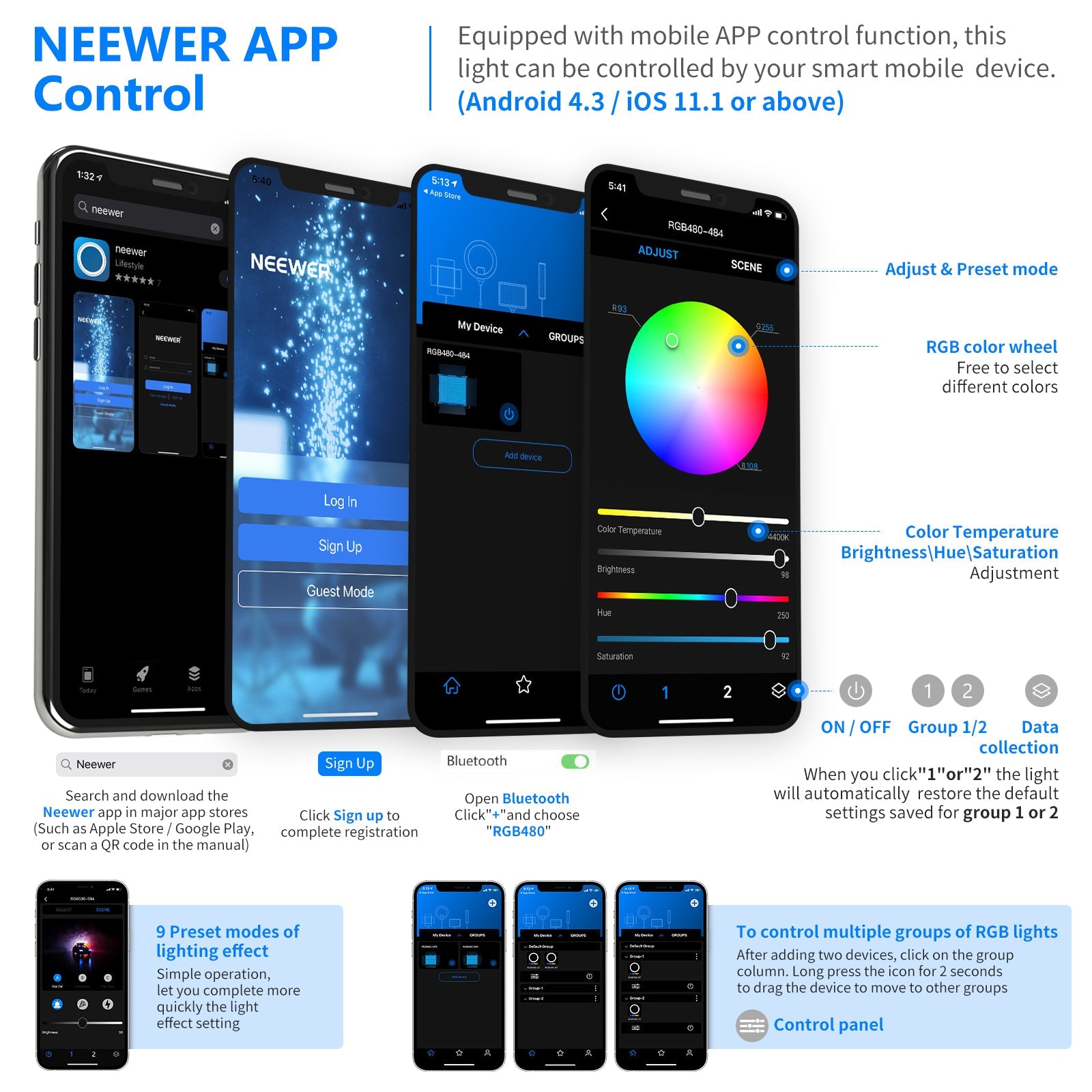 NEEWER RGB480 APP Control RGB LED Light can be controlled by the NEEWER APP.