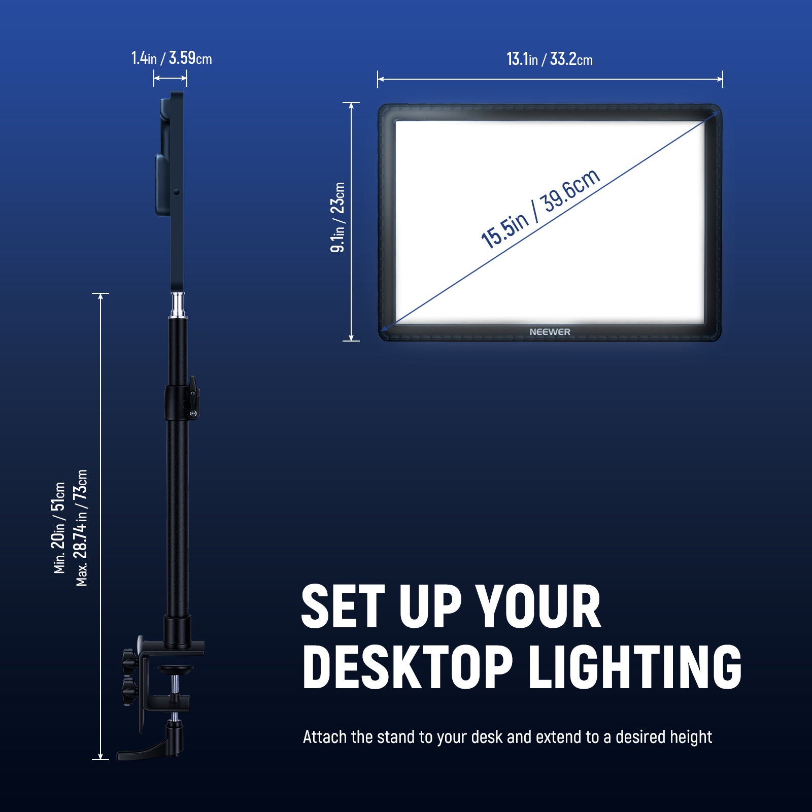 NEEWER GL1 15.5" 2800 lumens Key Light Streaming light with PC/ Mac Control & iOS Android APP & Desk Clamp