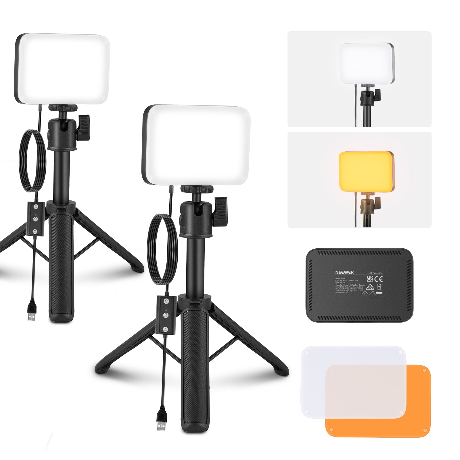 NEEWER BP66 2 Pack LED Panel Light with Mini Desk Stand