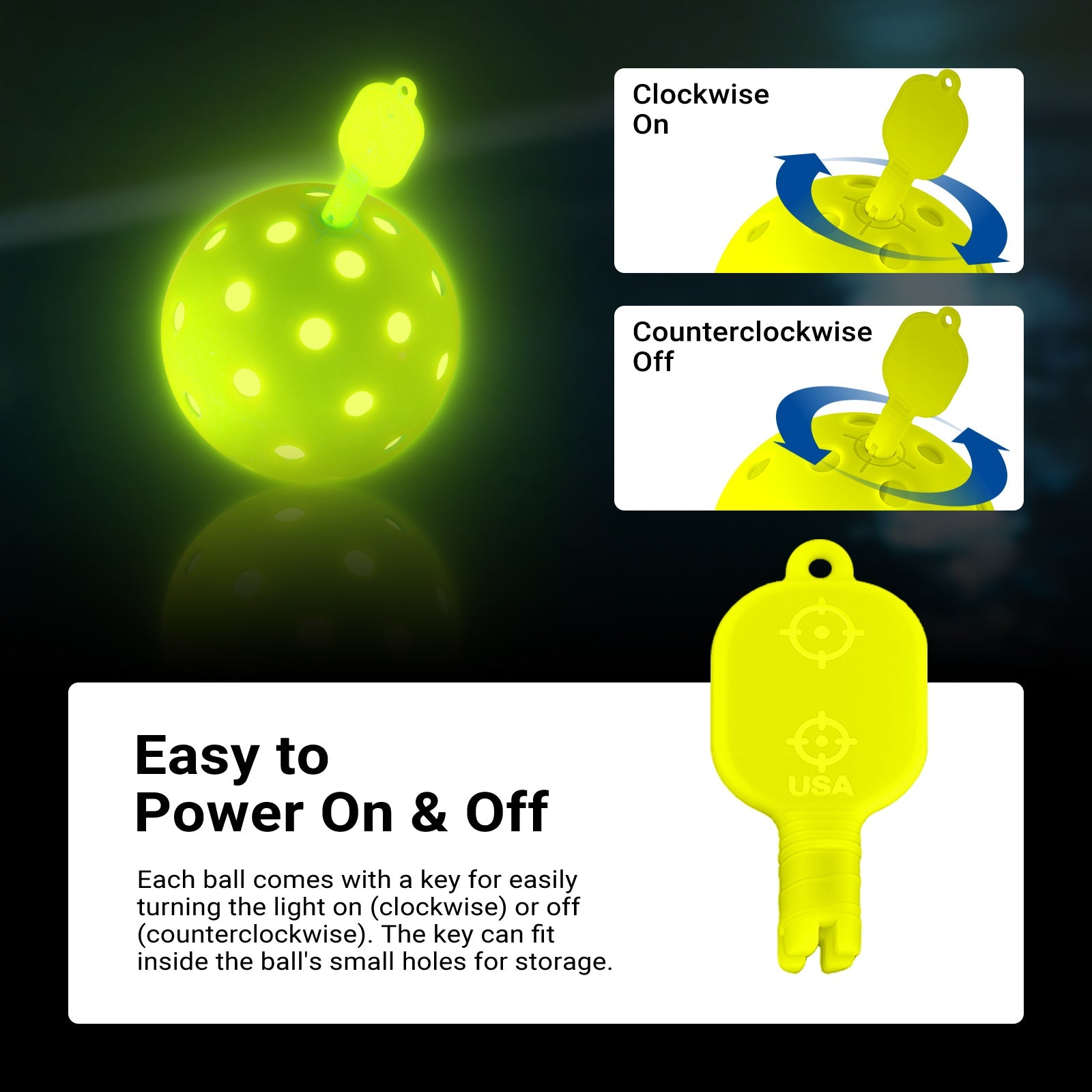 The NEEWER PB02 LED Pickleball is easy to turn on and off.
