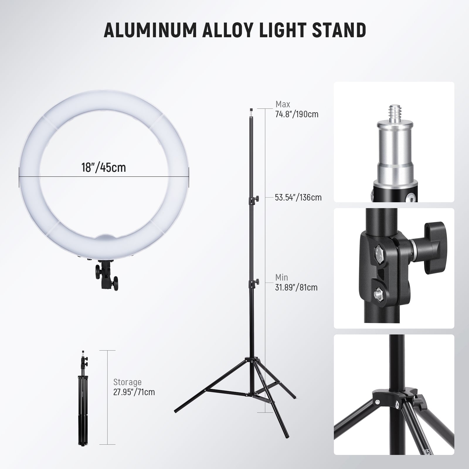 This 18" Ring Light Kit includes a light stand.