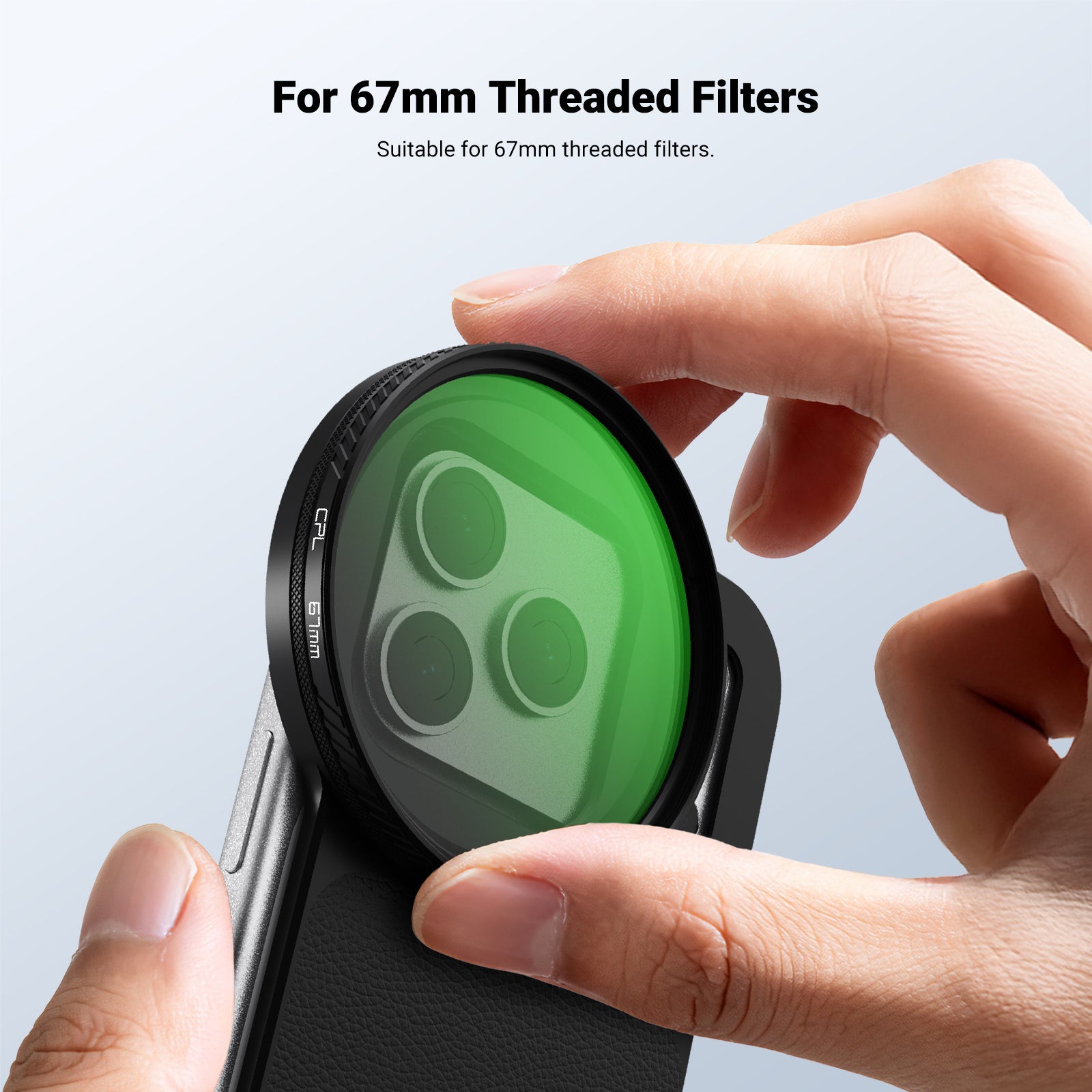 This filter mount adapter is suitable for 67mm threaded filters.