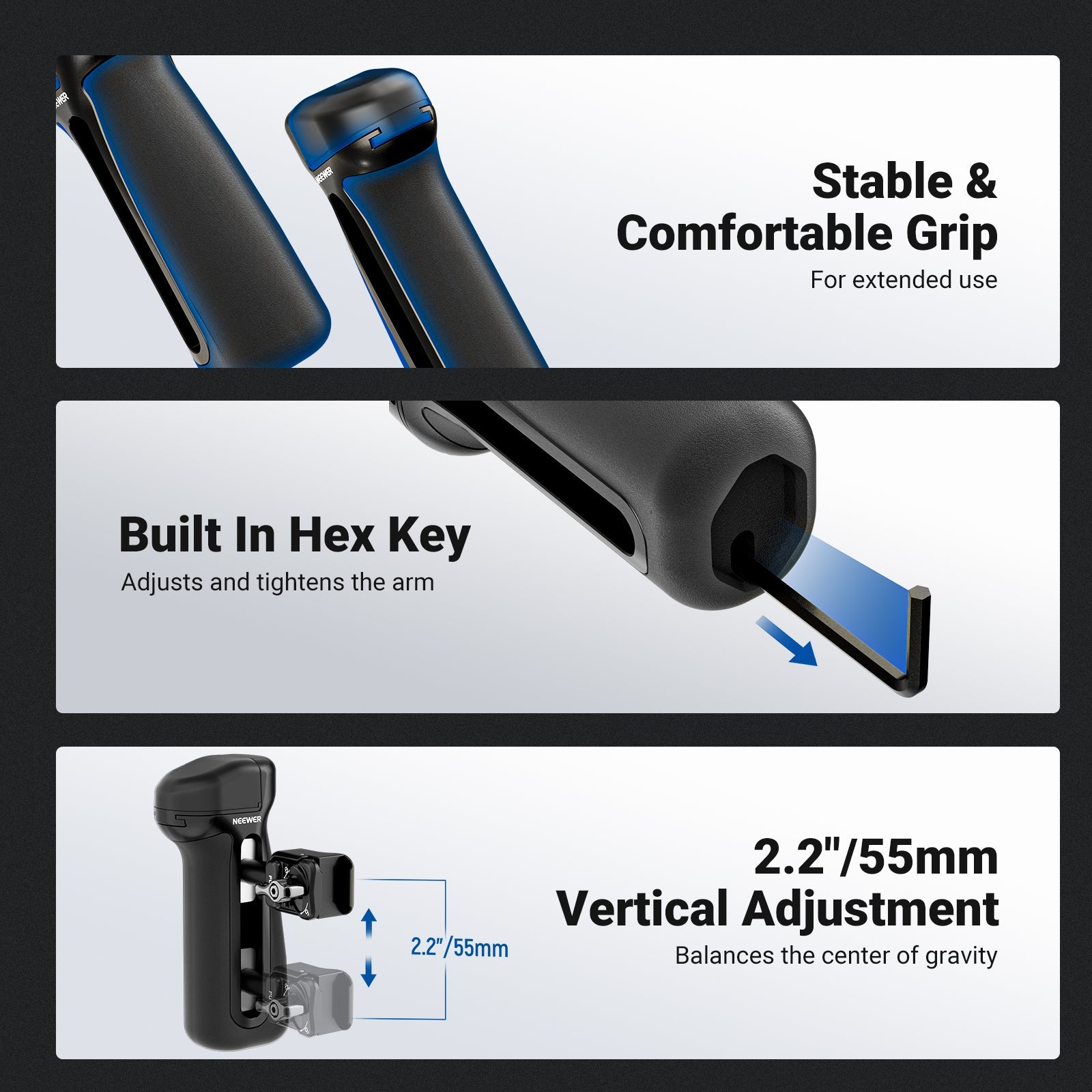 Soft and nonslip silicone offers a comfortable and firm grip for capturing stable and sharp footage