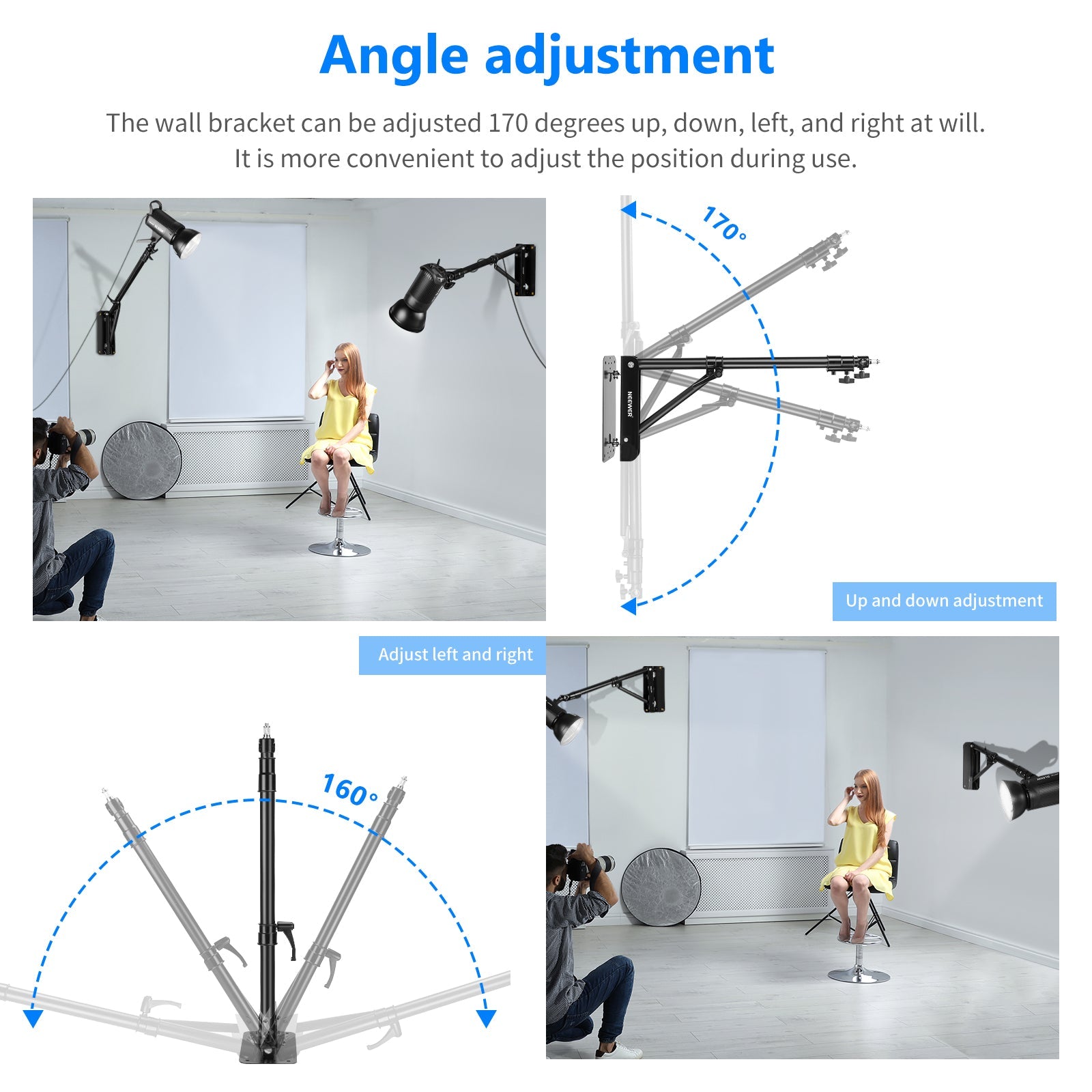 Neewer 2-Pack Triangle Wall Mounting Boom Arm(Black)