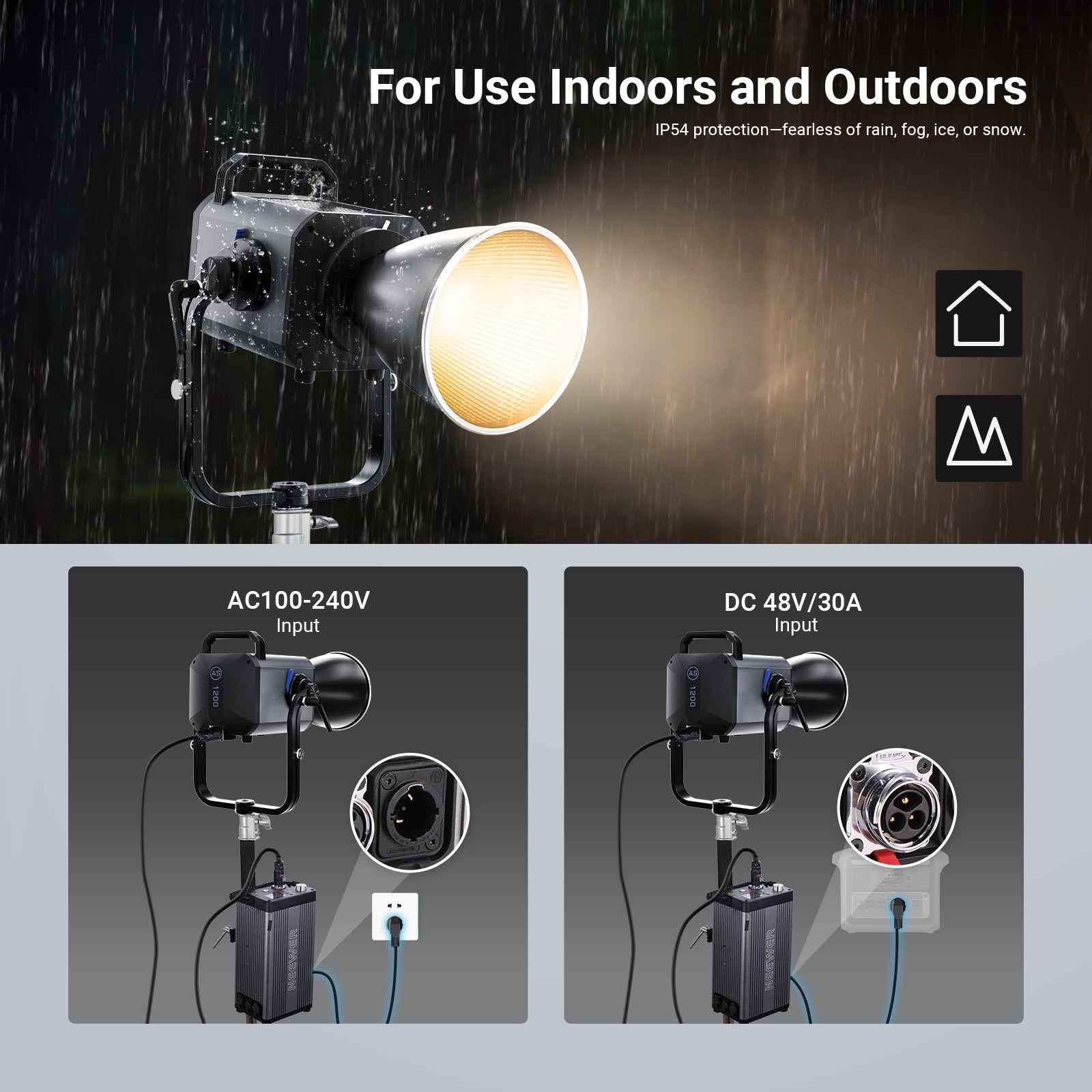 NEEWER AS1200B Bi-Color COB LED Video Light is ideal for use indoors and outdoors.
