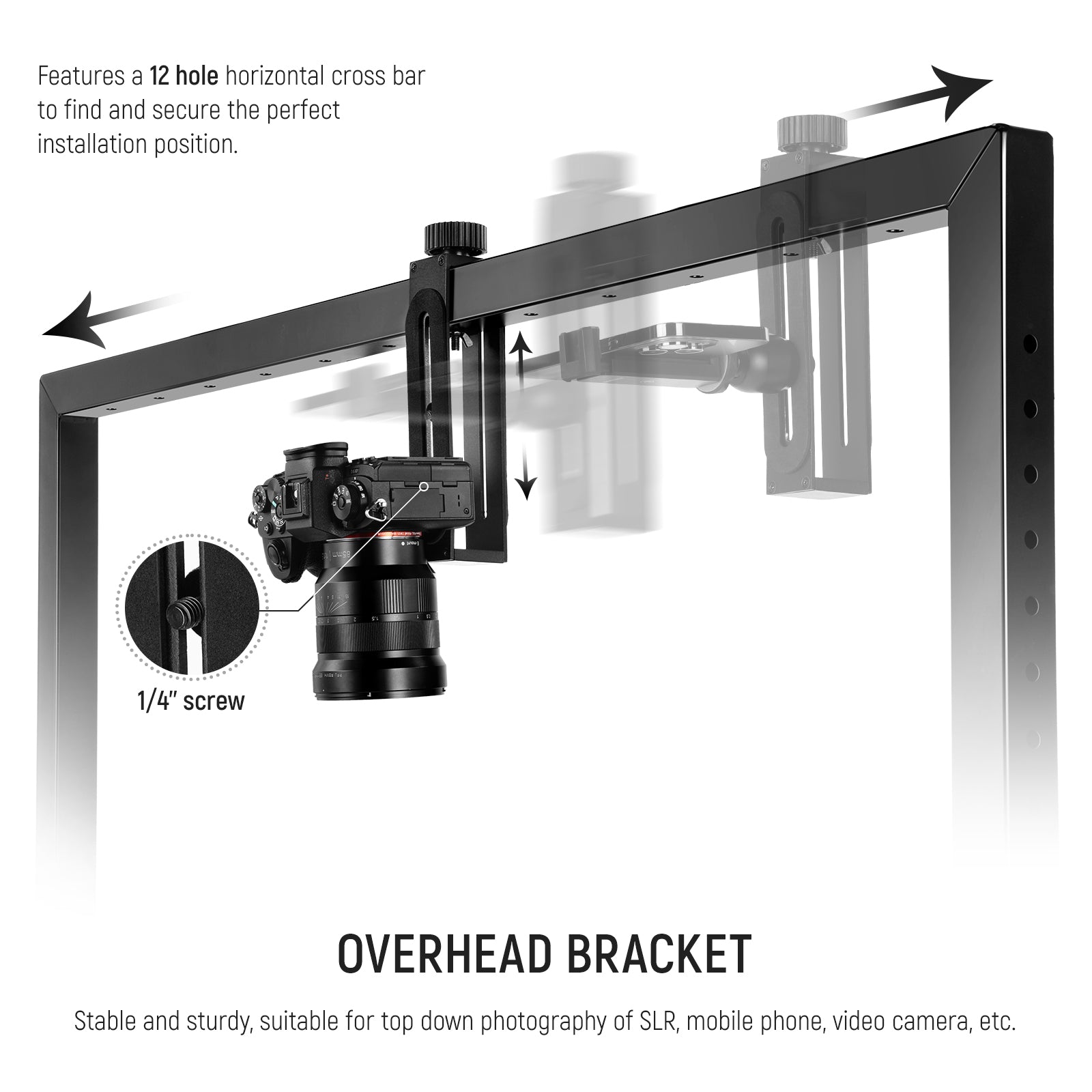 Adjustable Baby Monitor Floor Stand - Flexible Goose Neck Holder For Cameras With 1/4" Thread (Black)