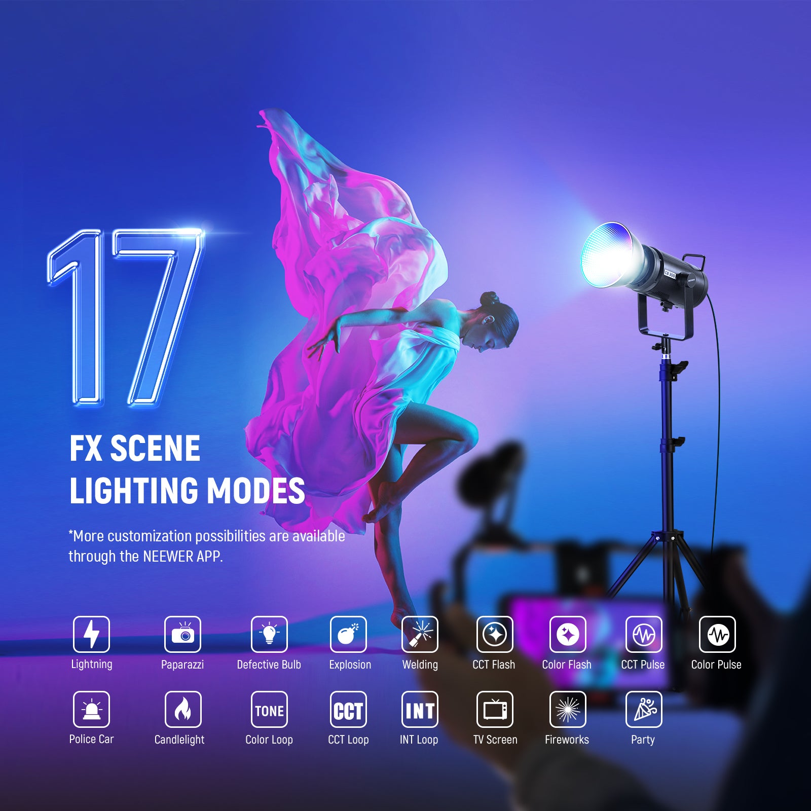NEEWER CB300C 300W RGB LED撮影用ライト NEEWER CB300C 300W COB RGB LED Video Light