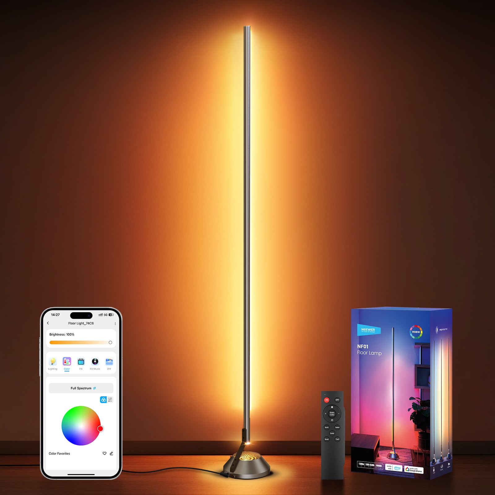 NEEWER NF01 スマート LEDフロアライト 1500lm 1600万色 NEEWER NF01 1500lm Smart RGBW Corner Floor Lamp with 16 Million Colors
