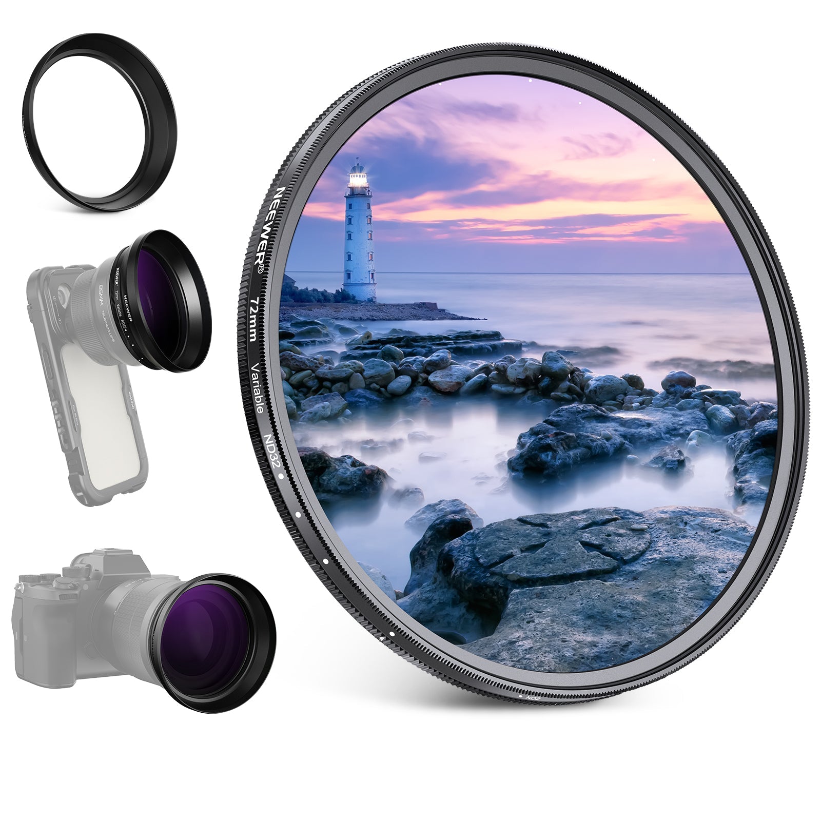 NEEWER 72mm Variable ND2-32 Filter with Lens Hood for 85mm