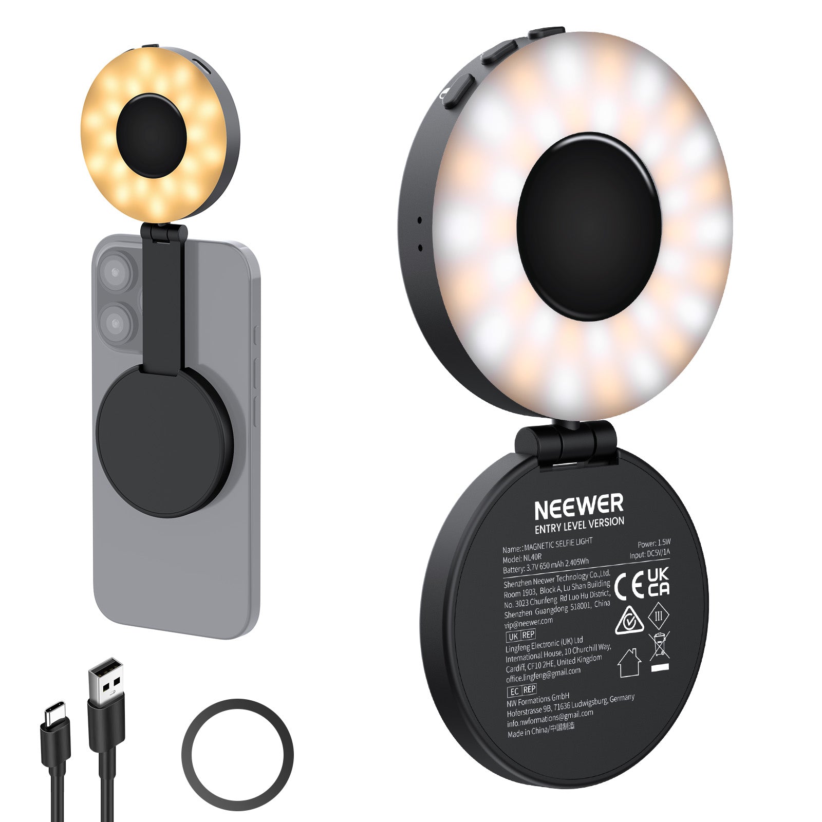 NEEWER ENTRY LEVEL VERSION NL40R Magnetic Selfie Light