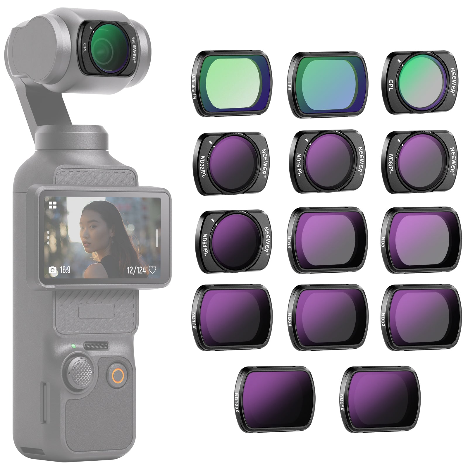 NEEWER 14 Pack Magnetic ND & CPL & Effect Filter Set for DJI OSMO Pock