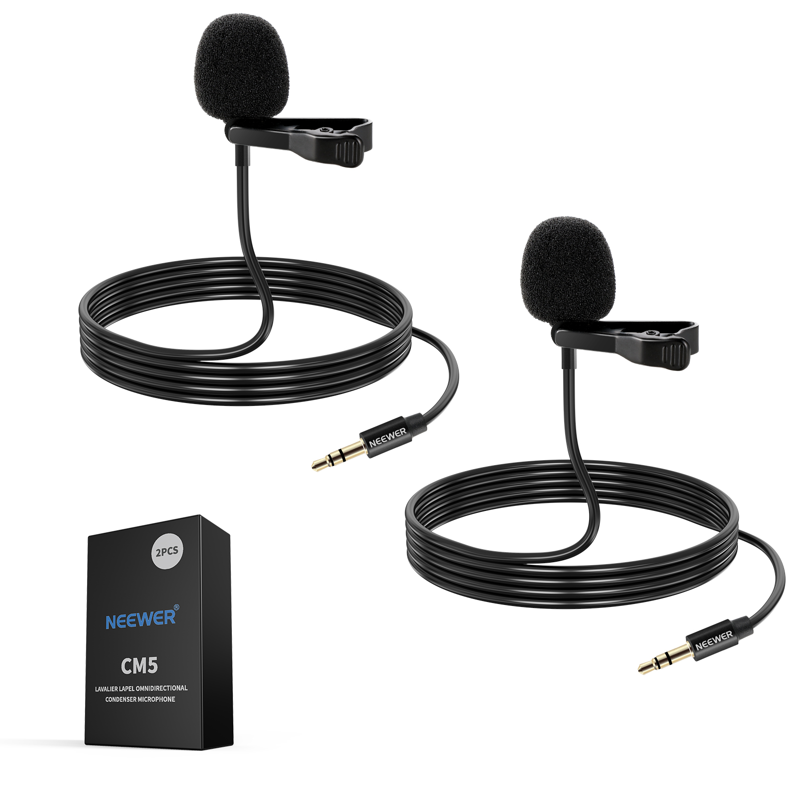 NEEWER CM5 2 Pack Wired Lavalier Lapel Omnidirectional Condenser