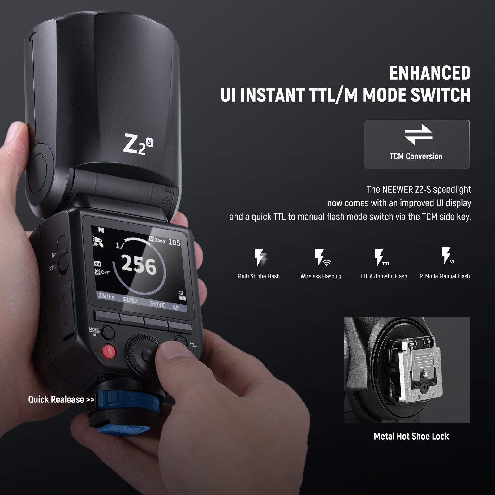 NEEWER Z2 76Ws 2.4G TTL Round Head Flash Speedlite with Cleaning