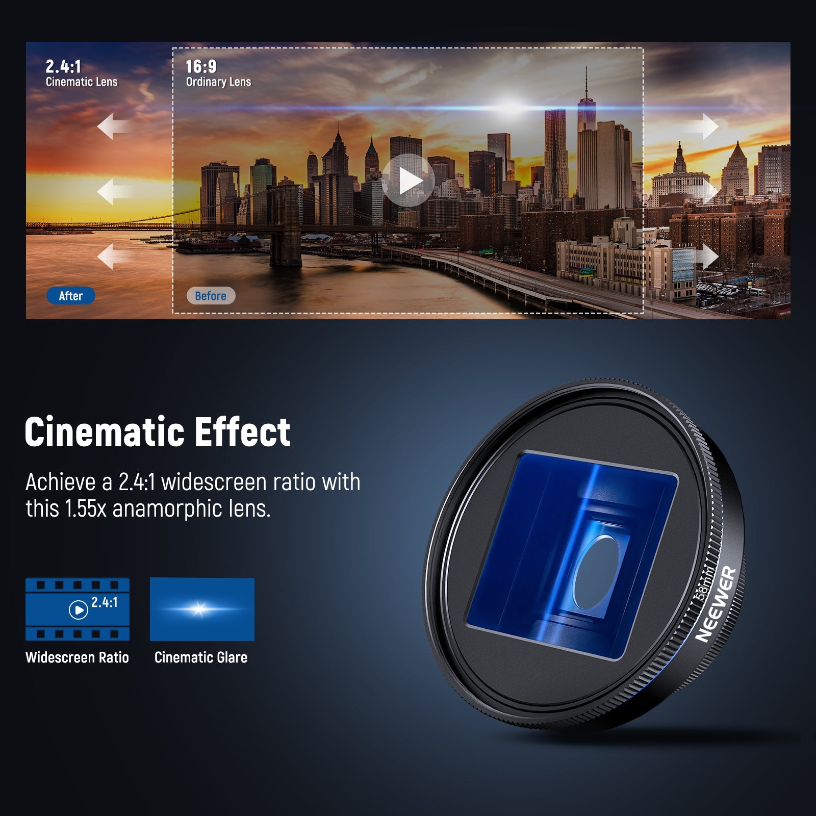 NEEWER LS-43 ULTRA 1.55x Blue Anamorphic Lens Kit