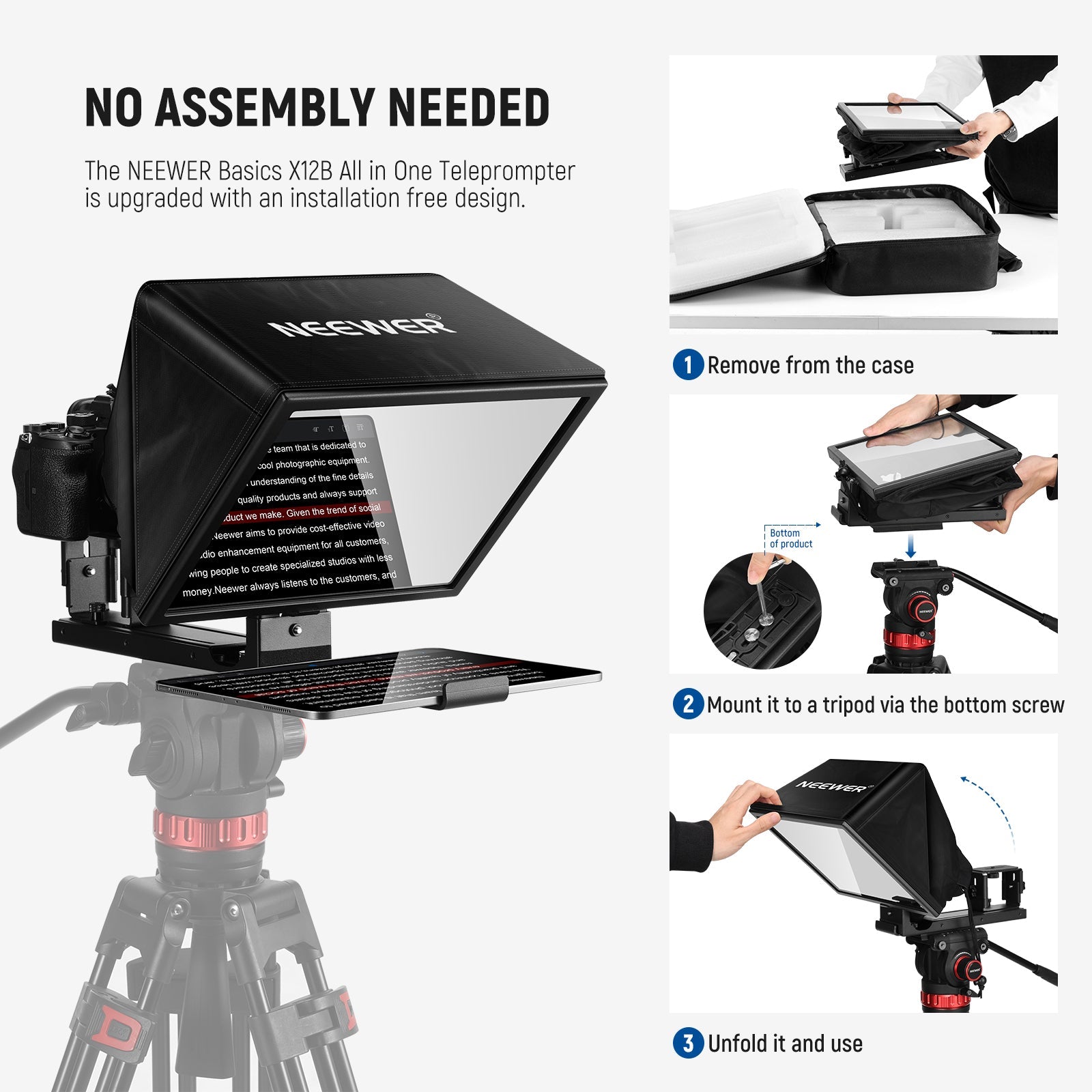 NEEWER Basics X12B Aluminum Alloy Liftable Teleprompter - NEEWER