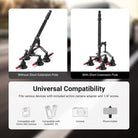 Suction cup camera mount comparison: without short extension pole vs with short extension pole