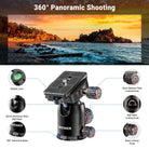 The tripod stand as camera photography and videography accessories comes with a fluid head for 360° panorama and 180° tilt
