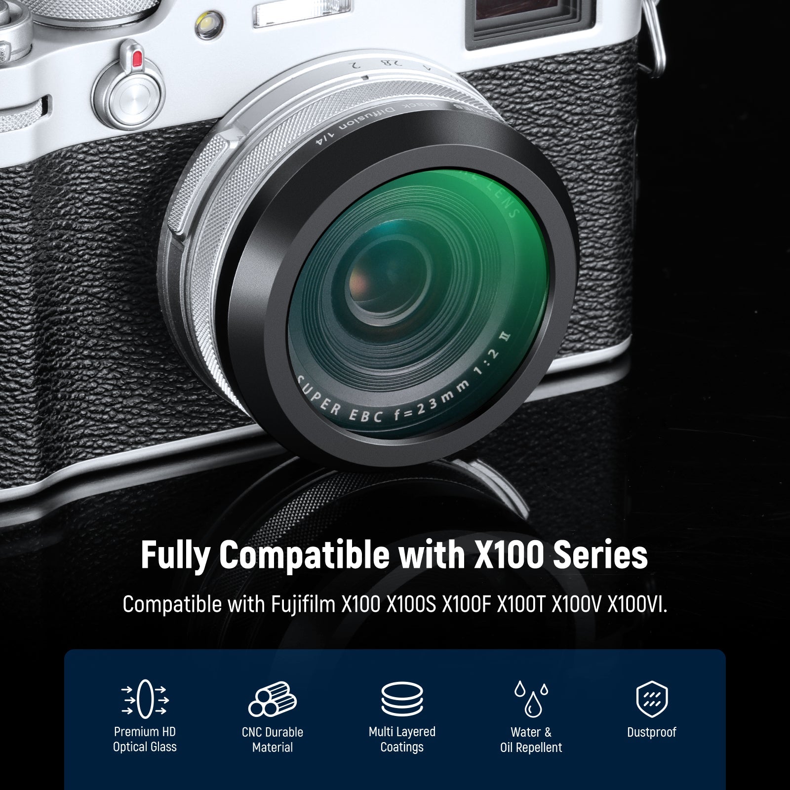 NEEWER Black Diffusion 1/4 Lens Filter for Fujifilm X100 Series