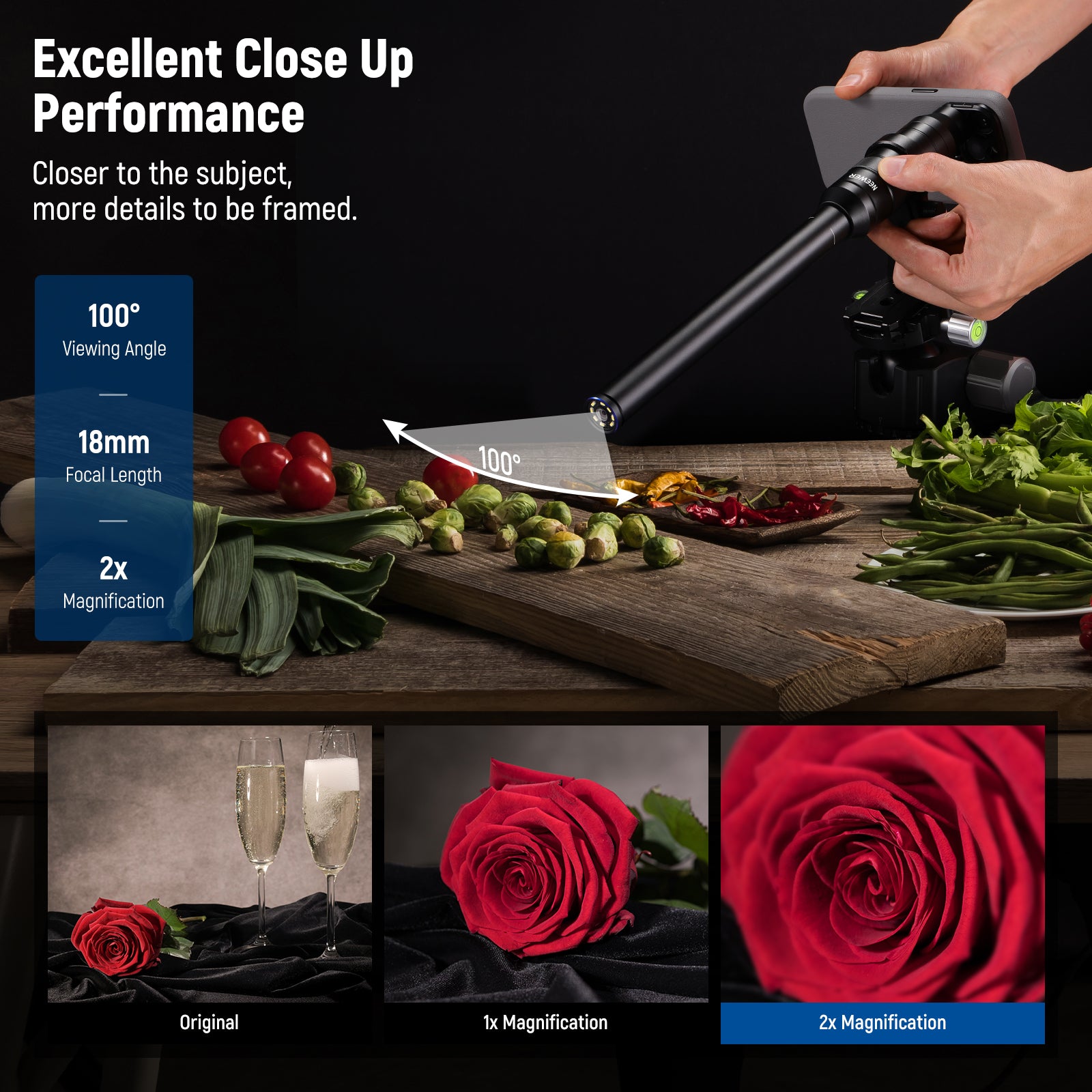 NEEWER LS-51 18mm Wide Angle&2x Macro Probe Phone Lens for 17mm Thread