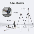 NEEWER LT39 Portable Carbon Fiber Travel Tripod is adjustable from 7.8"(19.5cm) to 62.4"(158.4cm) via metal buckles