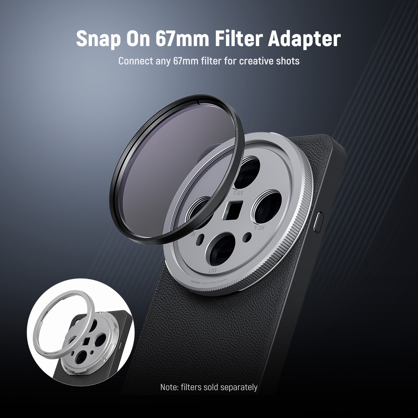 NEEWER PA116 Protective Phone Case can connect any 67mm filter.