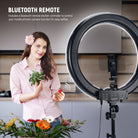 The 18" Ring Light Kit includes a bluetooth remote shutter controller.
