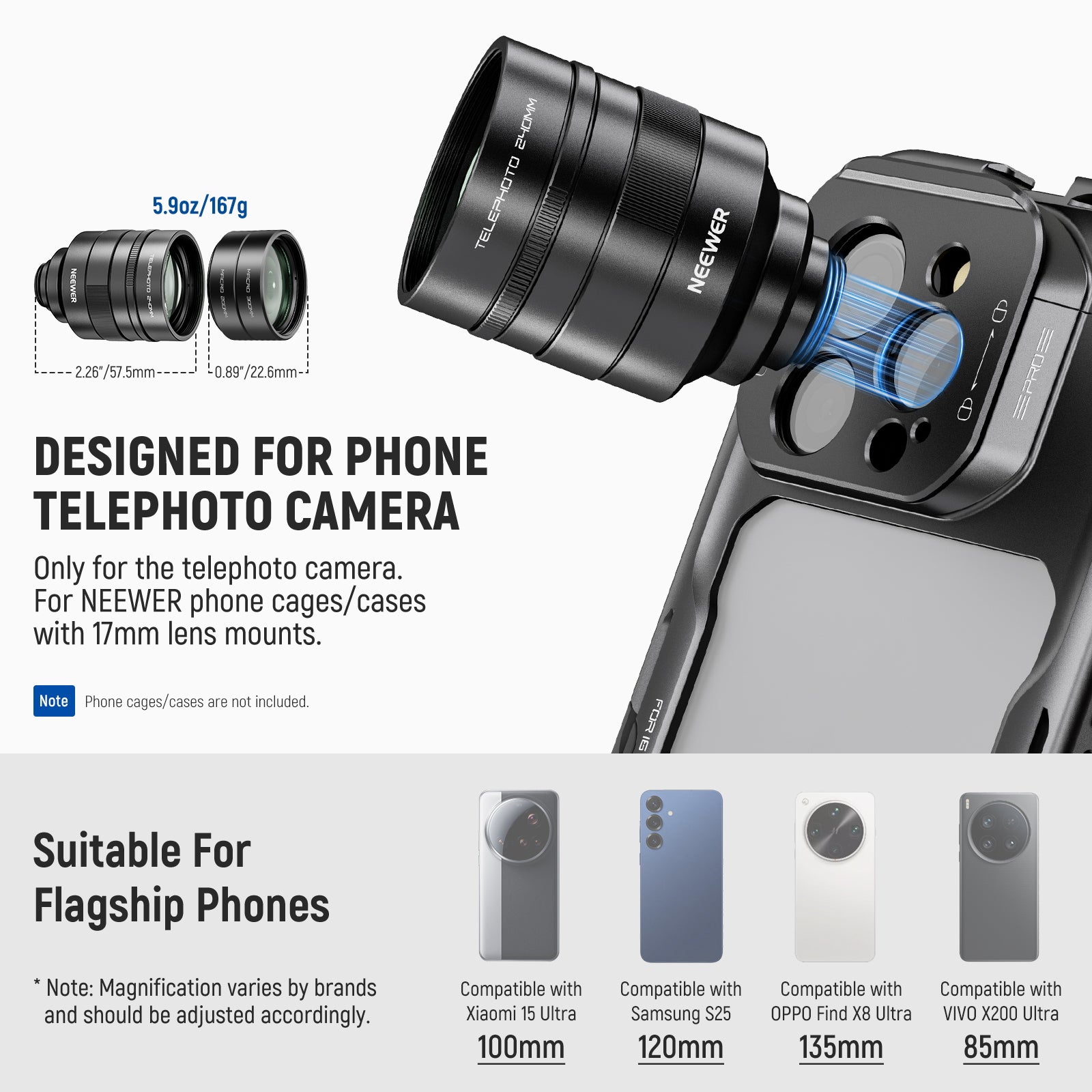 NEEWER LS-79 2X 240mm Converter for Phone Telephoto Camera Lens