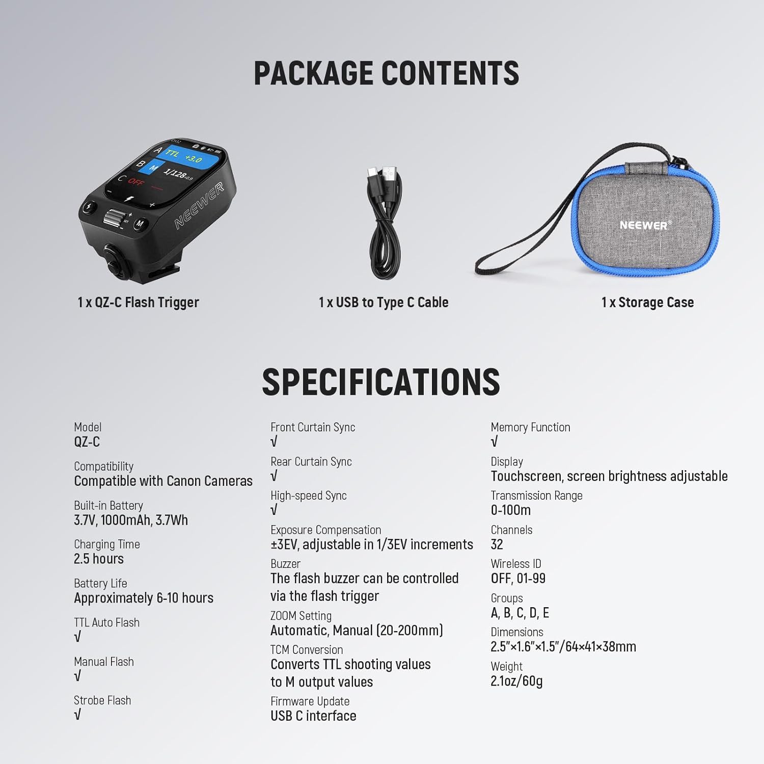 NEEWER QZ TTL Wireless Flash Trigger Transmitter for Canon/Sony