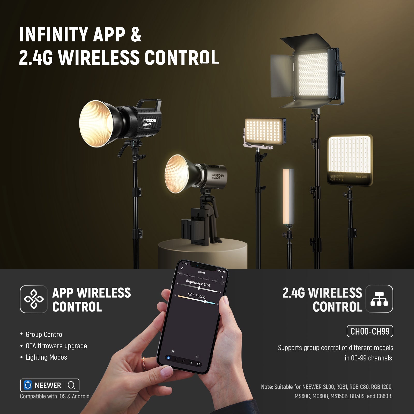 Methods for Controlling NEEWER FS300B Bi-Color LED Video Light