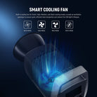 A silent cooling fan can auto reduce heat based on the actual operating temperature