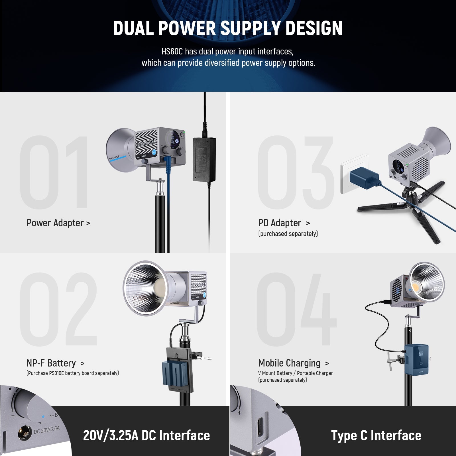 NEEWER HS60C 60W Portable RGB LED Video Light - NEEWER