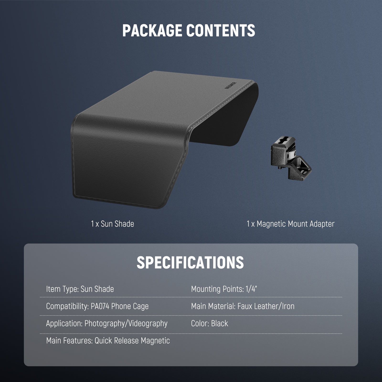 Package Contents of the NEEWER PA094 Sun Shade For iPhone 16 Pro Max Phone Cage