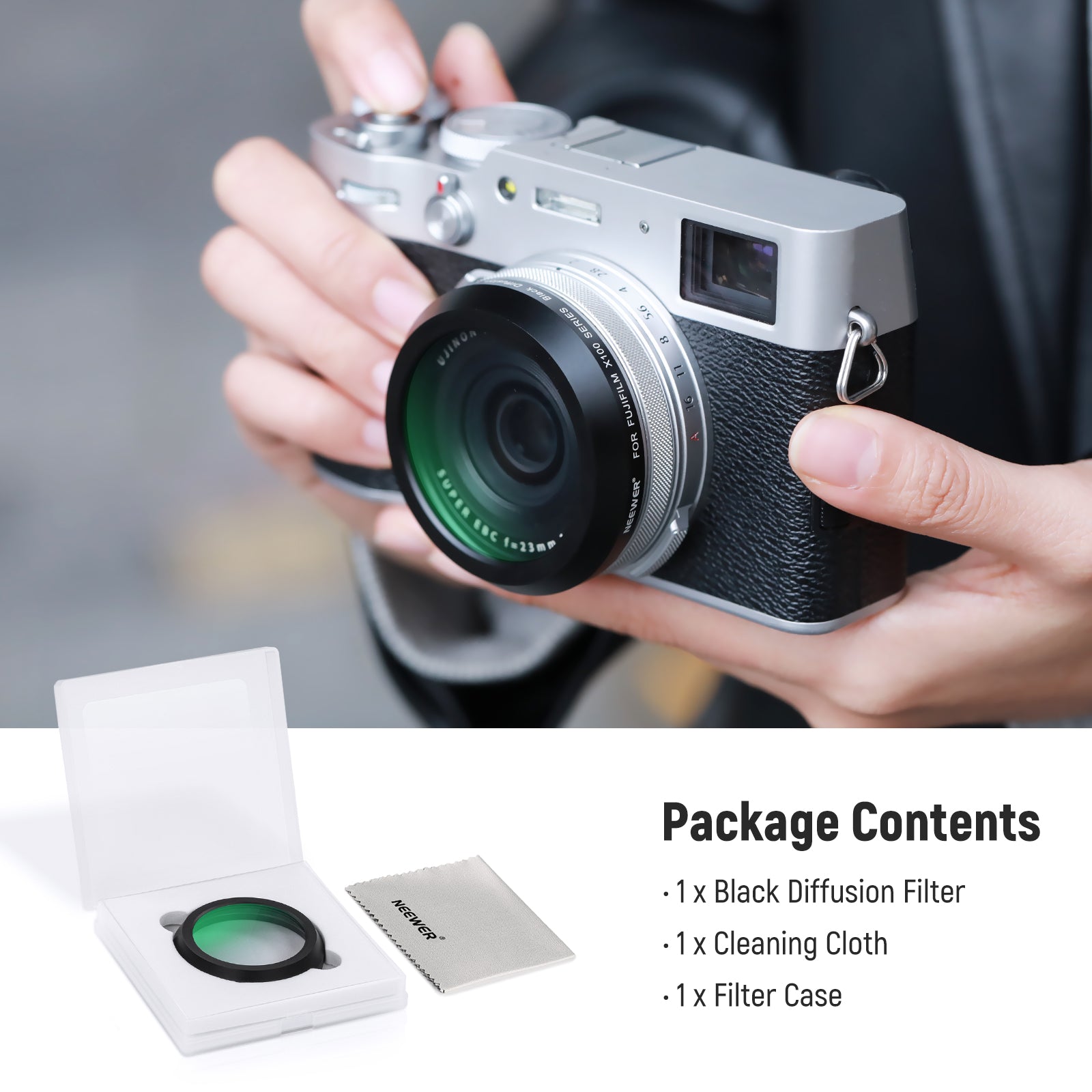 NEEWER Black Diffusion 1/4 Lens Filter for Fujifilm X100 Series