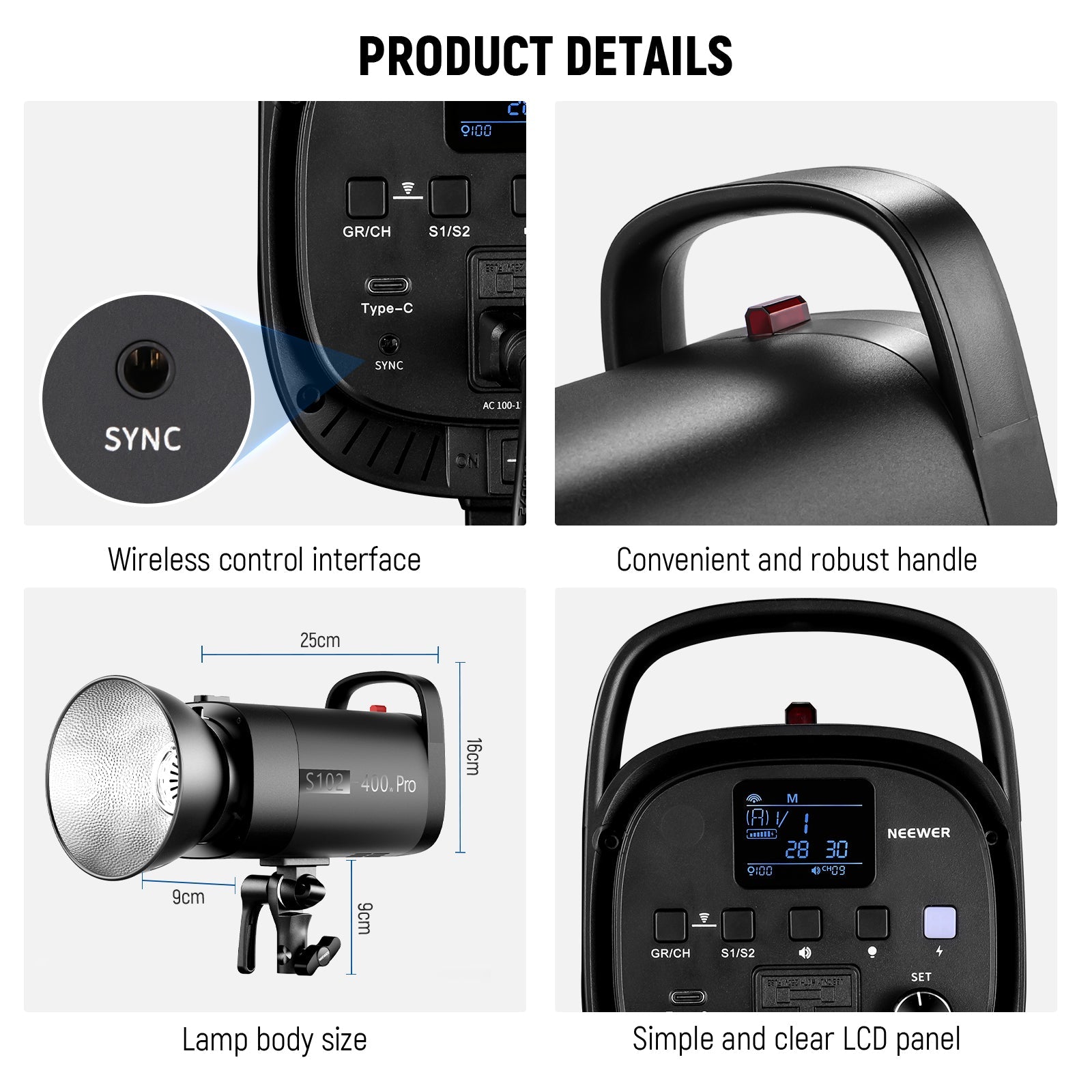 NEEWER 2 Pack S102-400W PRO Studio Monolight Flash Kit - NEEWER