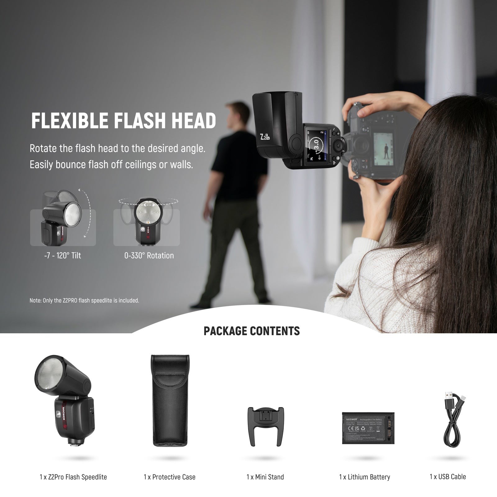 NEEWER Z2PRO 76Ws 2.4G TTL Round Head Flash Speedlite for Canon/Nikon/