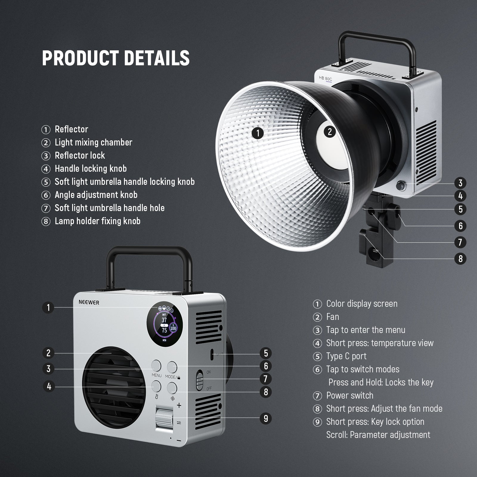 NEEWER HB80C 80W RGBWW Mini COB LED Video Light