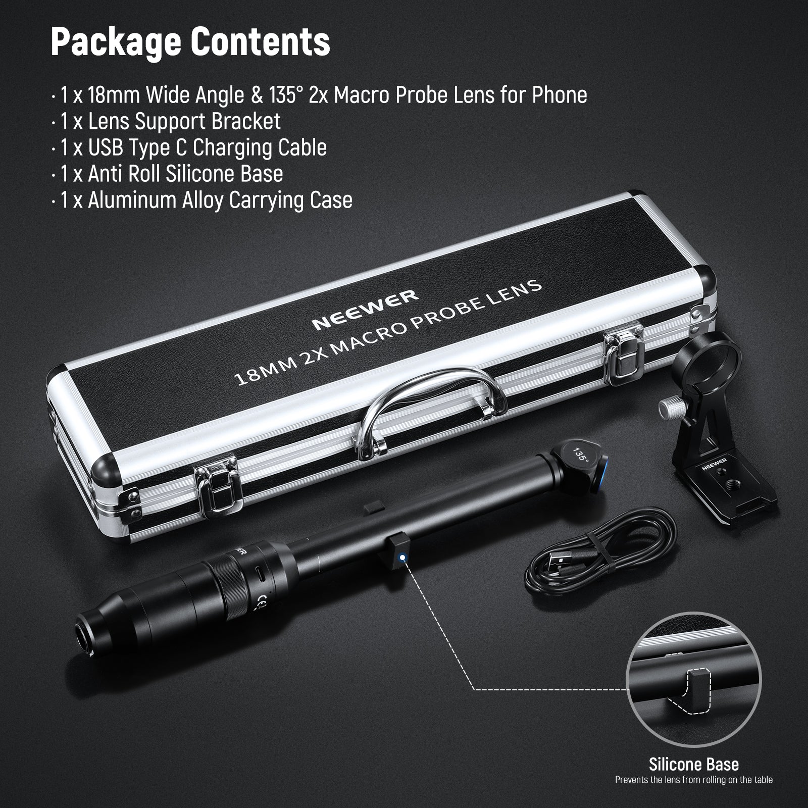 NEEWER LS-51 18mm Wide Angle&2x Macro Probe Phone Lens for 17mm Thread