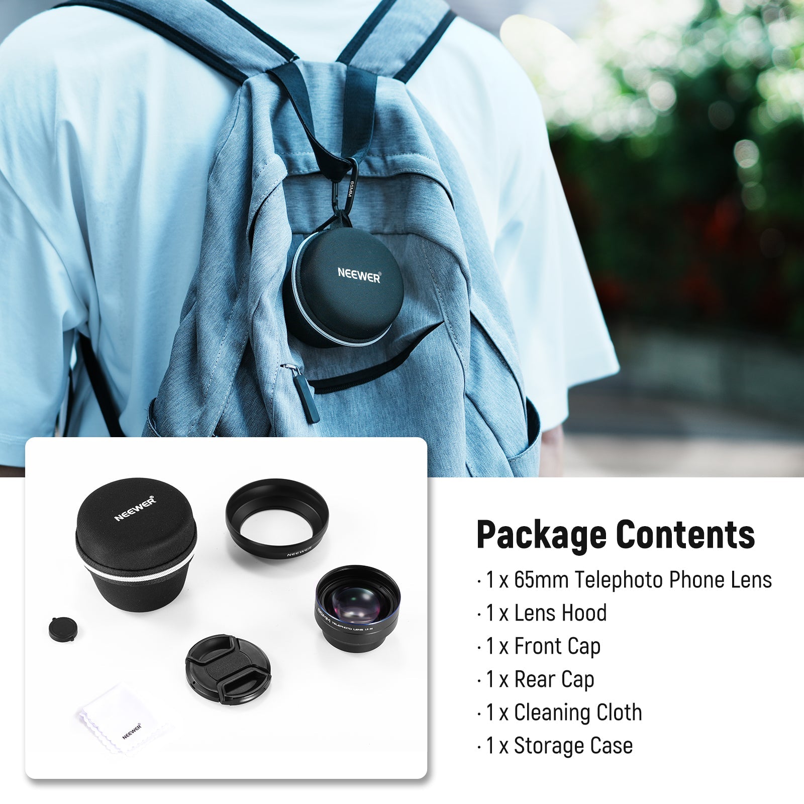 NEEWER LS-66 65mm HD Telephoto Phone Lens with 17mm Thread & Lens