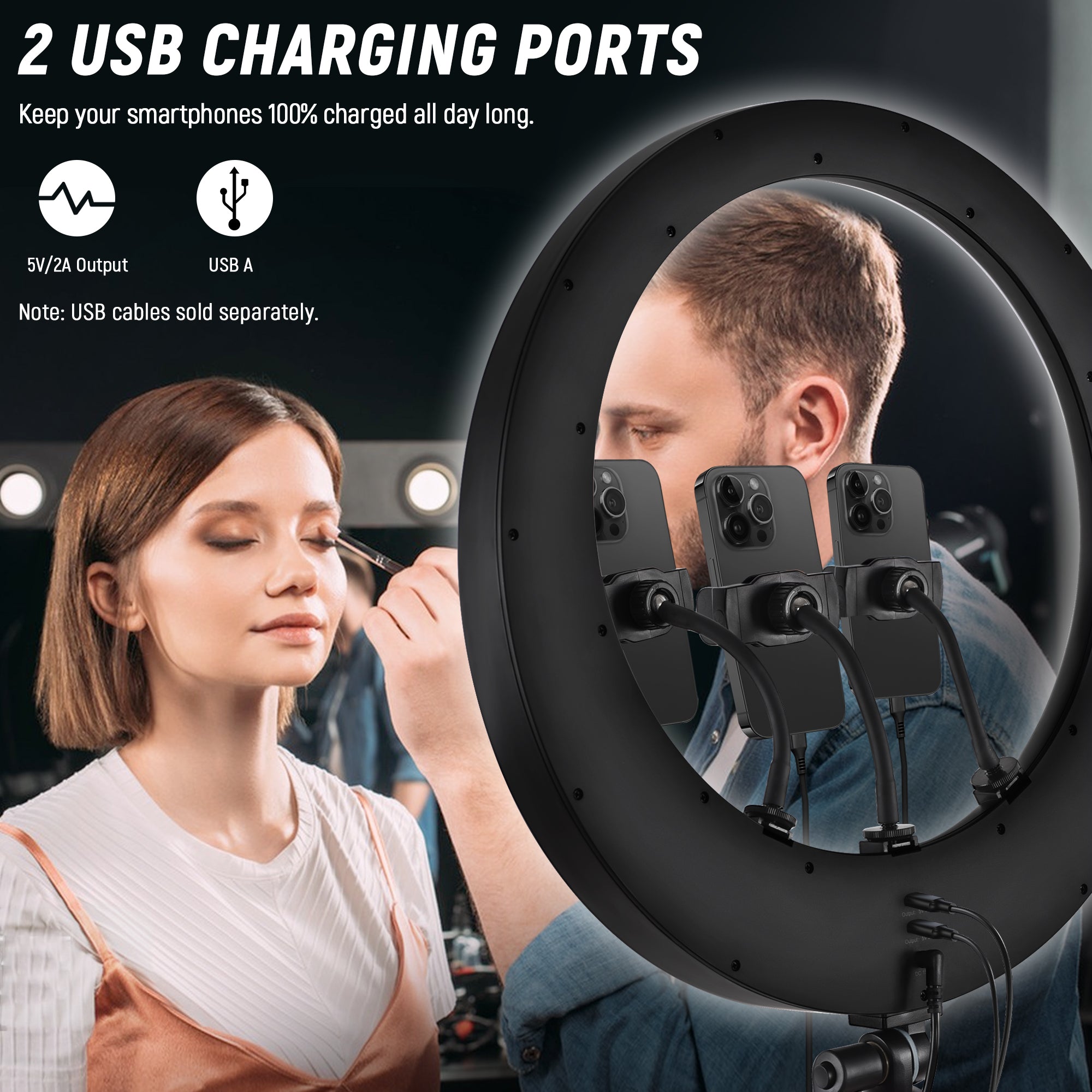 NEEWER RP19H 19 Inches LED Ring Light With 3 Phone Holders - NEEWER