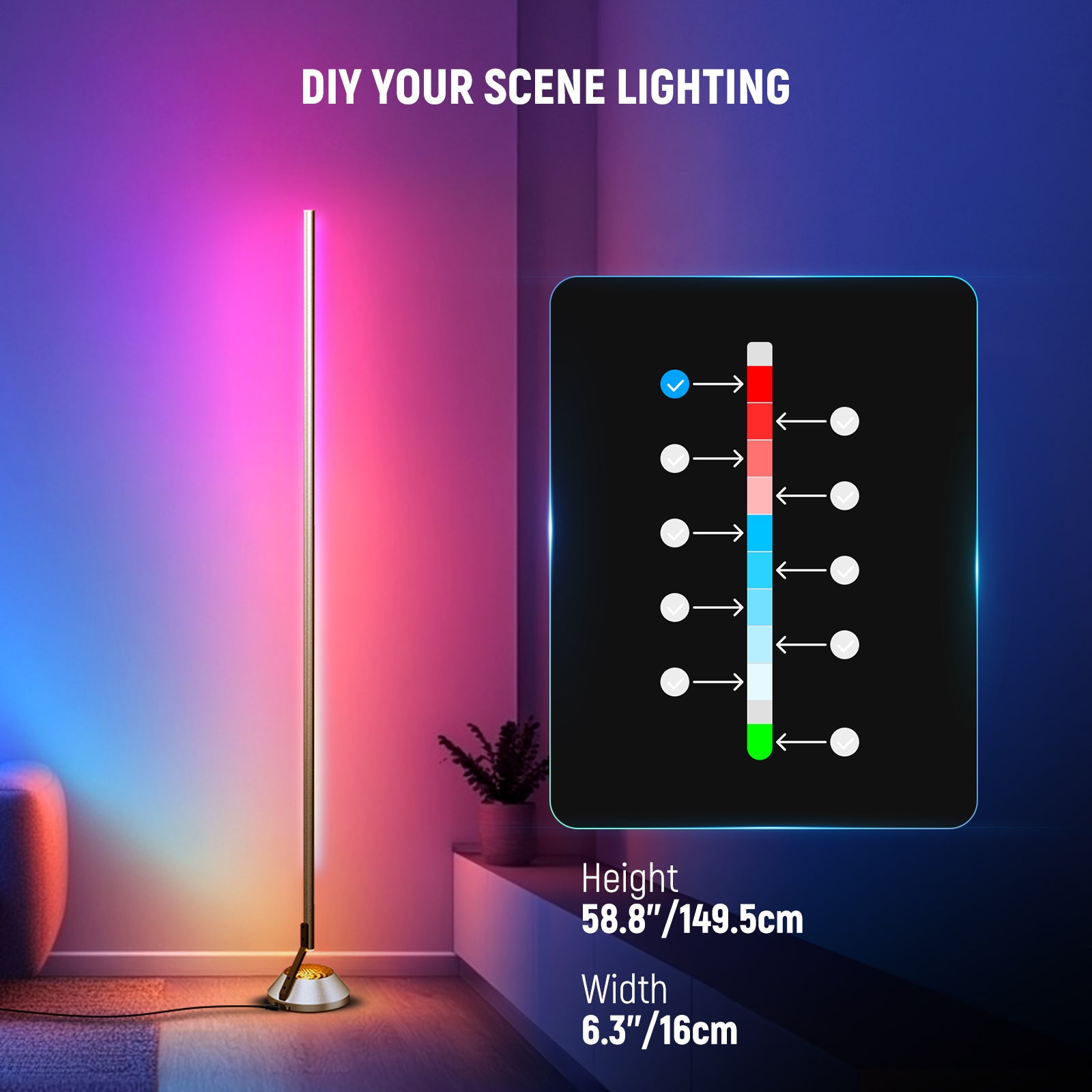 NEEWER NF01 1500lm Smart RGBW Corner Floor Lamp with 16 Million Colors