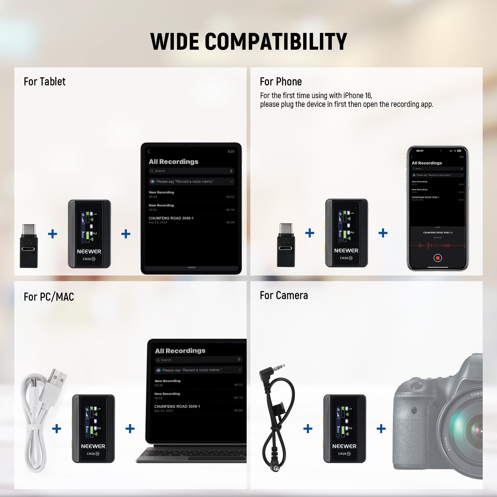 NEEWER CM28 Wireless Lavalier Lapel Microphone with Charging Case