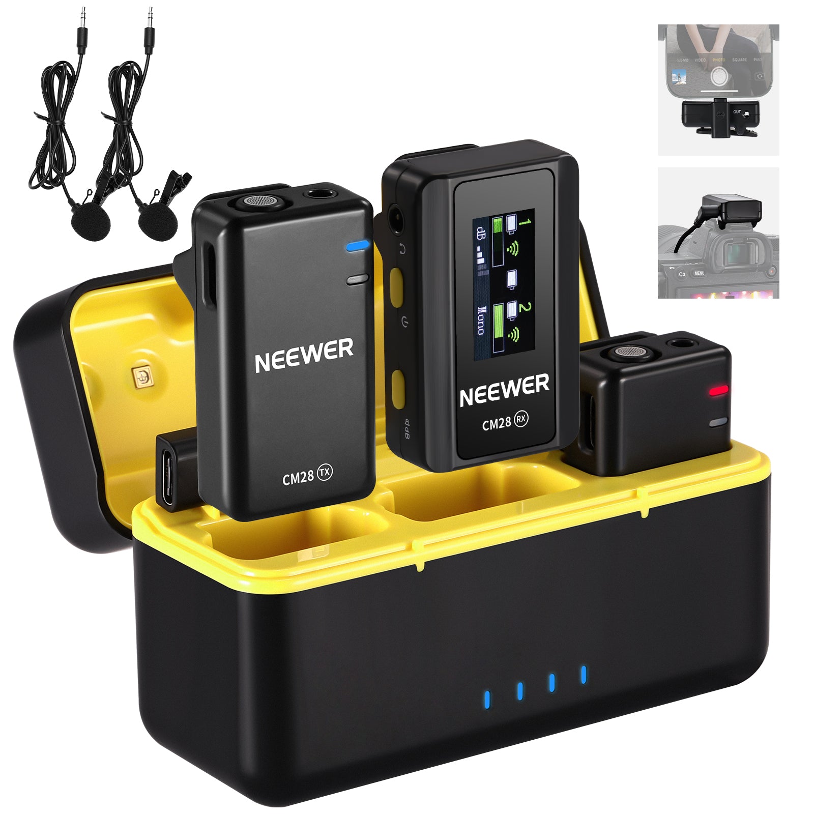 NEEWER CM28 Wireless Lavalier Lapel Microphone with Charging Case