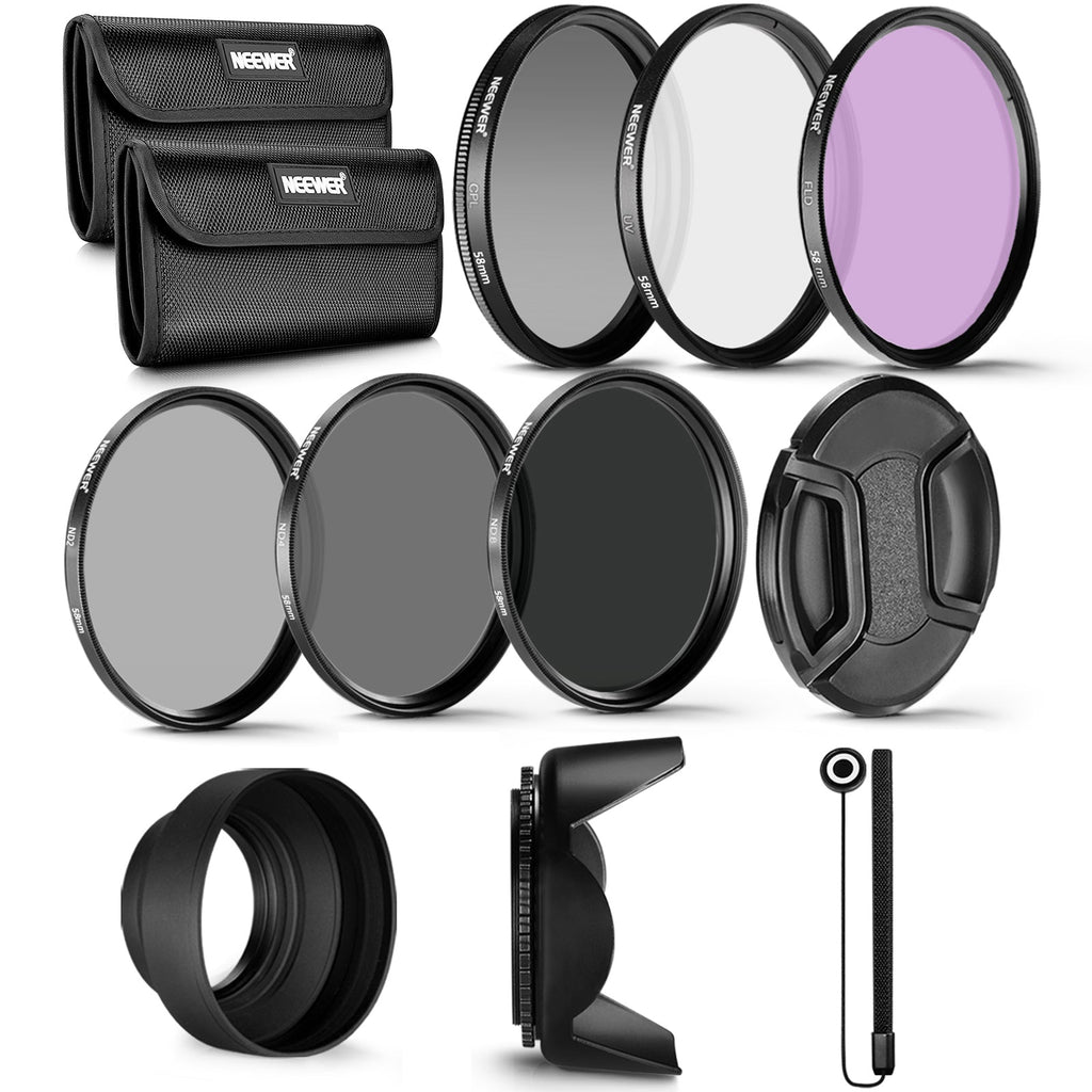 Neewer 58/62MM Professional UV CPL FLD Lens Filter and ND Neutral Density Filter(ND2, ND4, ND8) Accessory Kit