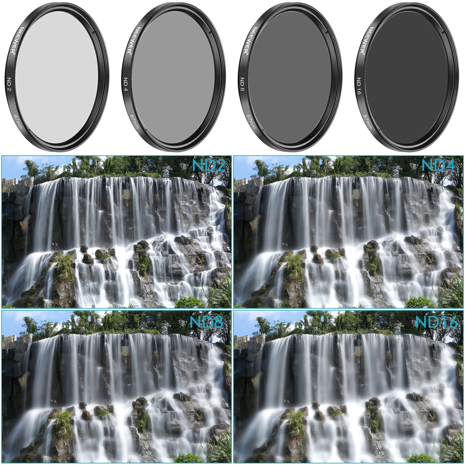 Neewer 67mm Neutral Density Filter ND2 ND4 ND8 ND16 and Accessories Kit