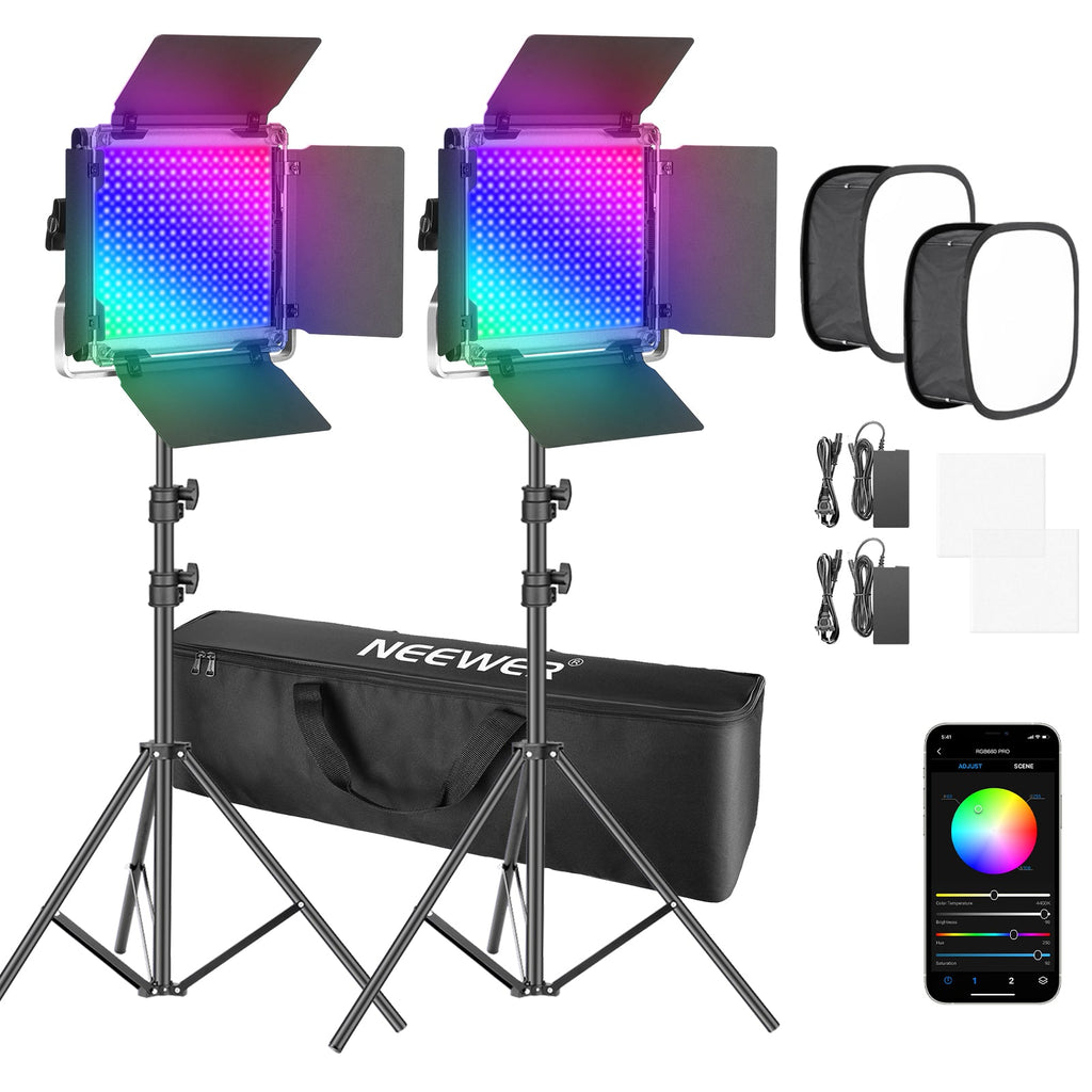 Neewer 2 Packs RGB660 CRI95 Led Light with APP Control, Photography Video Lighting Kit