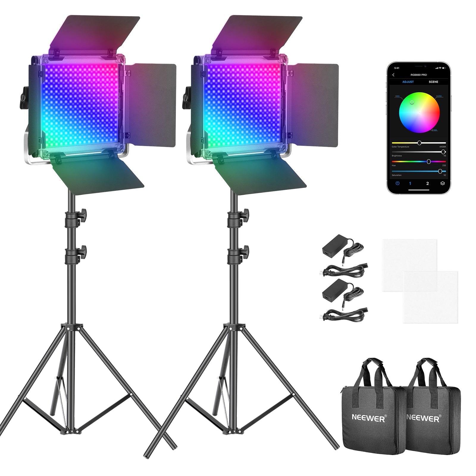 NEEWER 2 Pack RGB660 PRO LED Video Light Kit