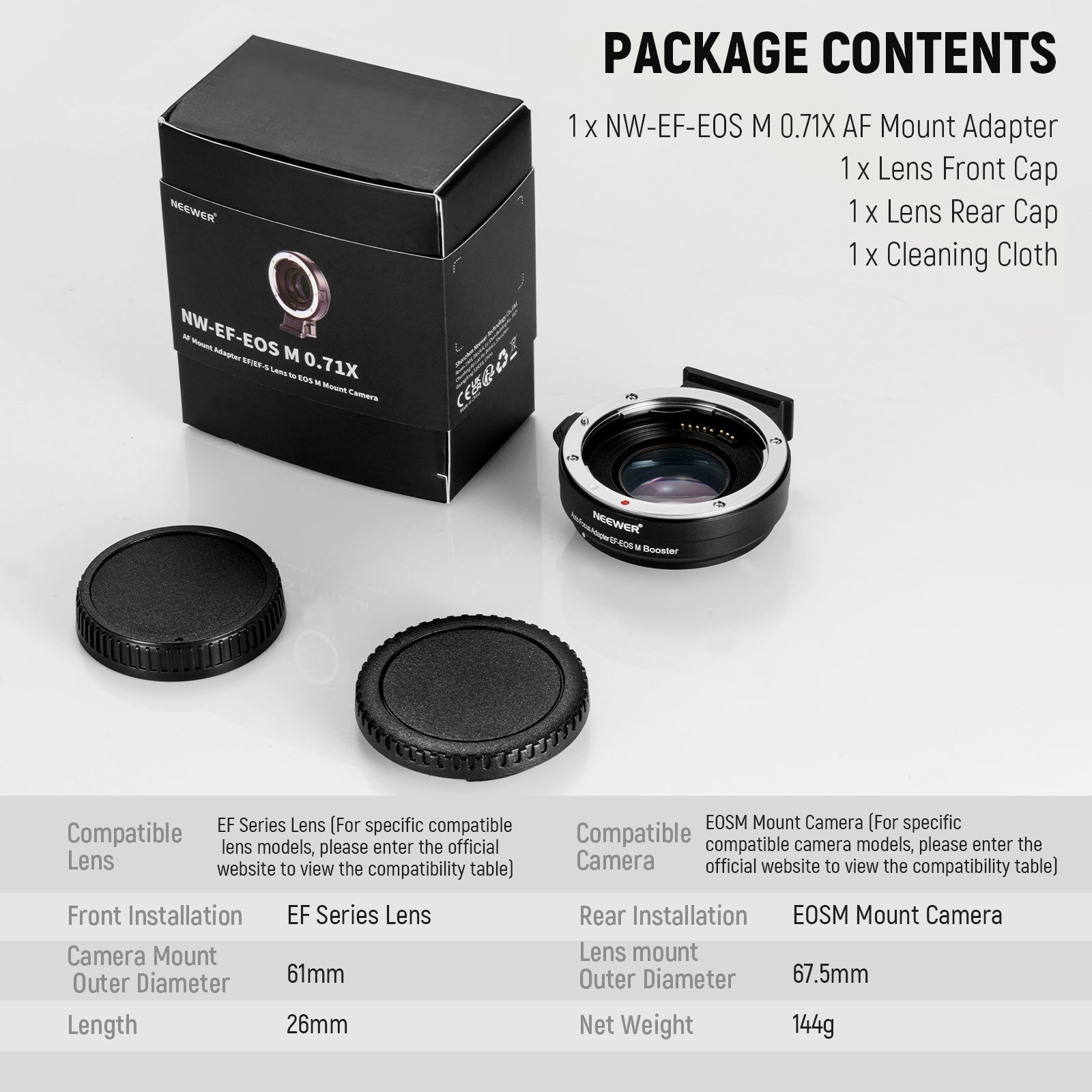 NEEWER EOS EF-M Lens Adapter Compatible with Canon EF Lens to EOS M