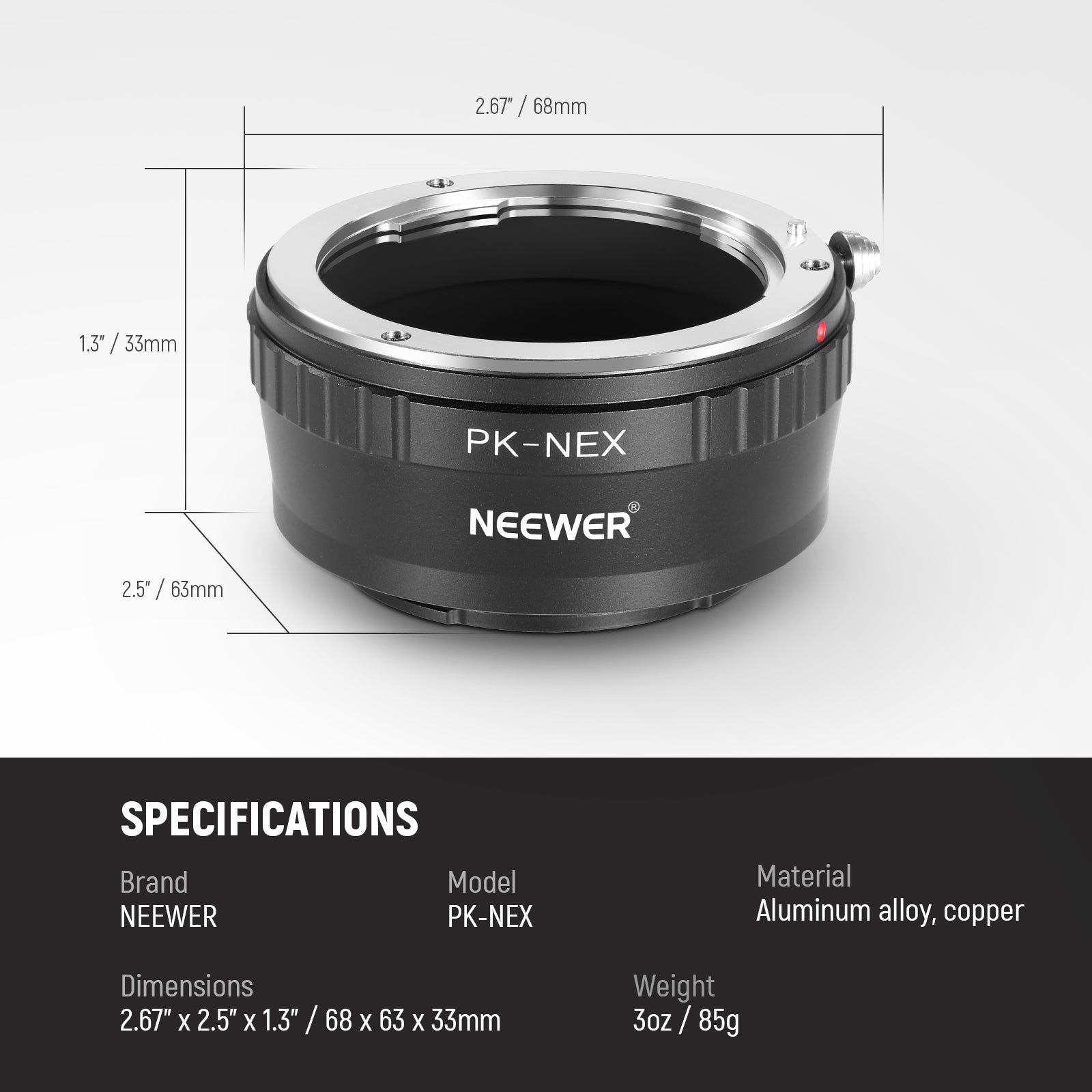 NEEWER PK-NEX Pentax K Mount Lens to Sony E Camera Lens