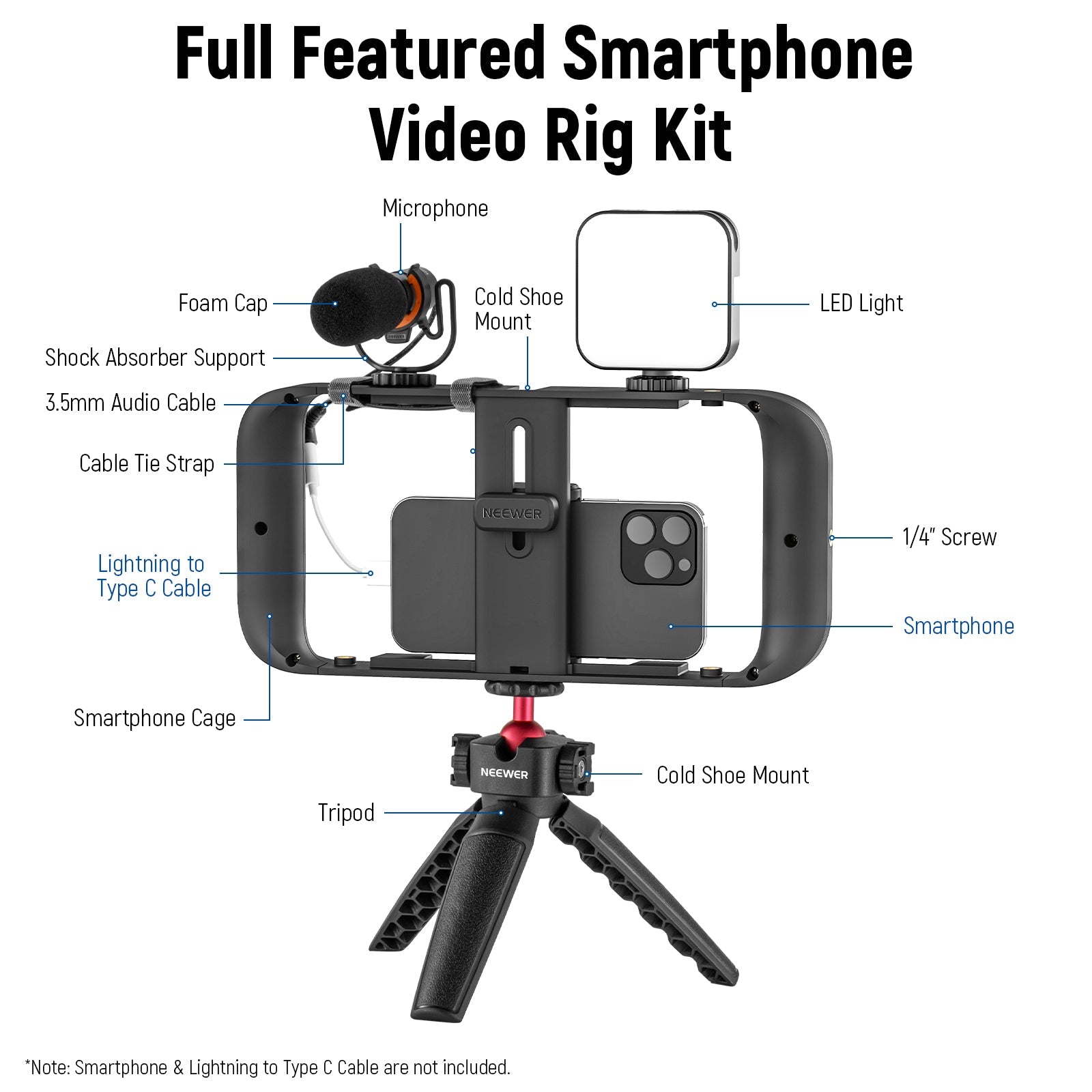NEEWER A104 Phone Stabilizer Video Rig Kit With Desktop Tripod