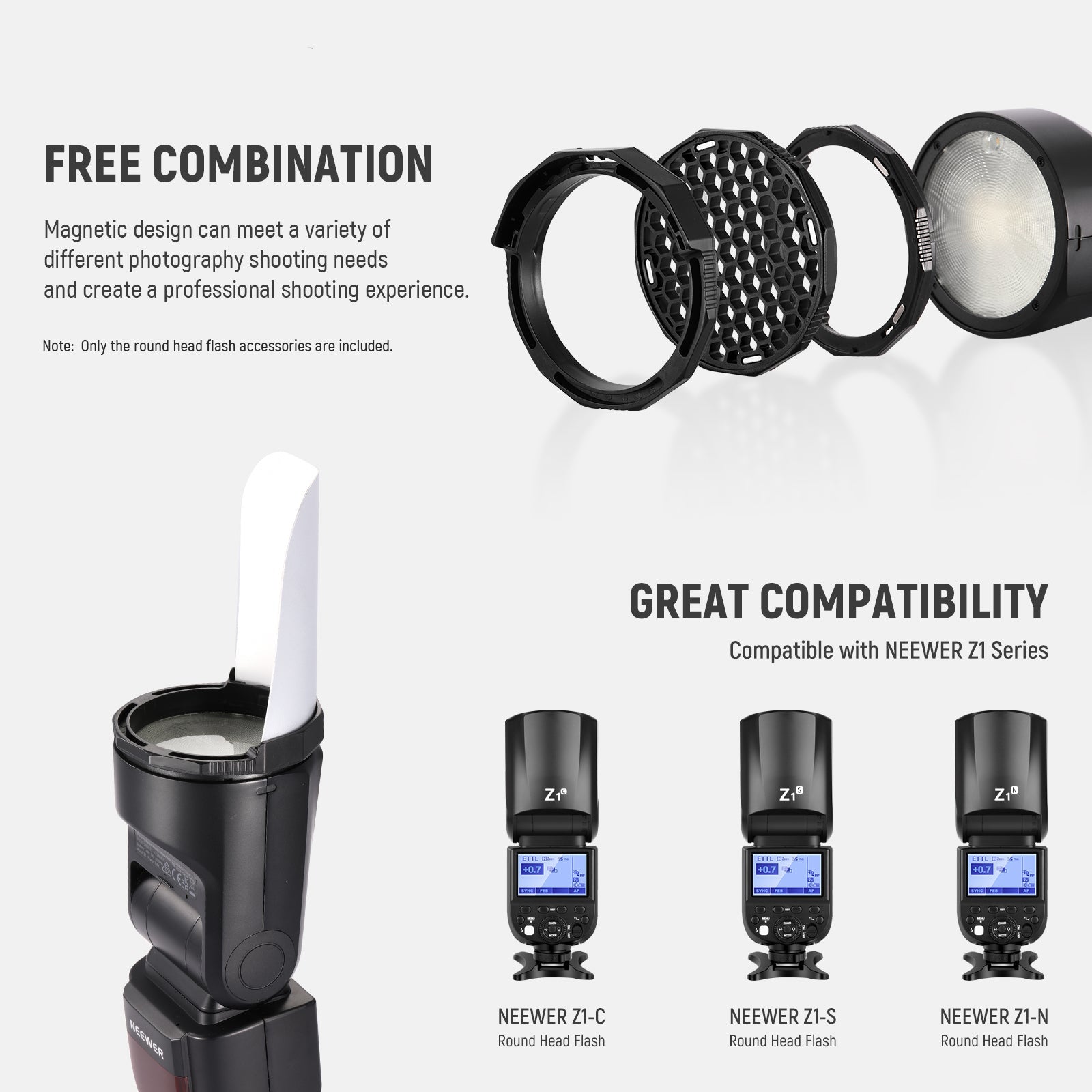 NEEWER Round Head Flash Accessories Kit for Z1/Z2 Speedlite